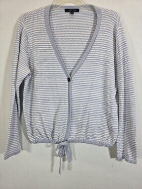 SWTR Blue and White Striped Cotton Cashmere Blend Cardigan Sweater M